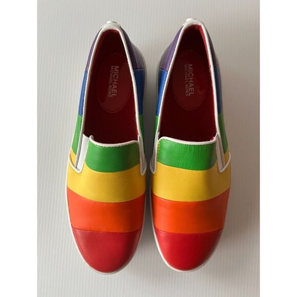 Michael Kors Rainbow Striped Leather Slip-On Sneakers, Size 6.5 (US) - Picture 2 of 11